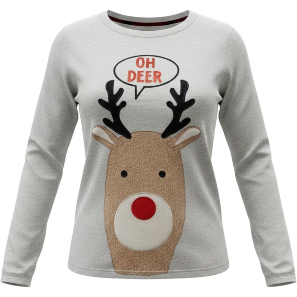 Holiday Time Reindeer Oh Deer Graphic Long Sleeve‎ Tee Grey XL 16-18 HT40400SA